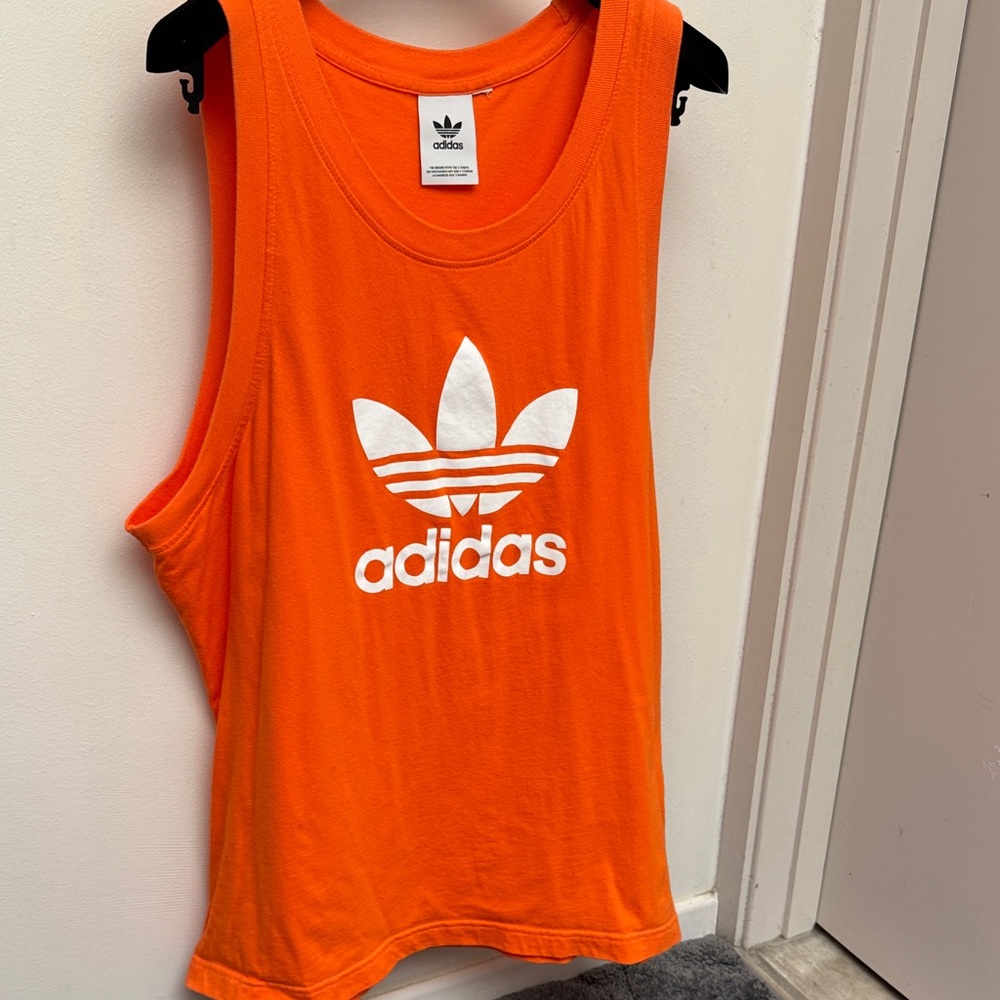 Vintage 90s Adidas Men’s Bright Orange Tank Top Medium